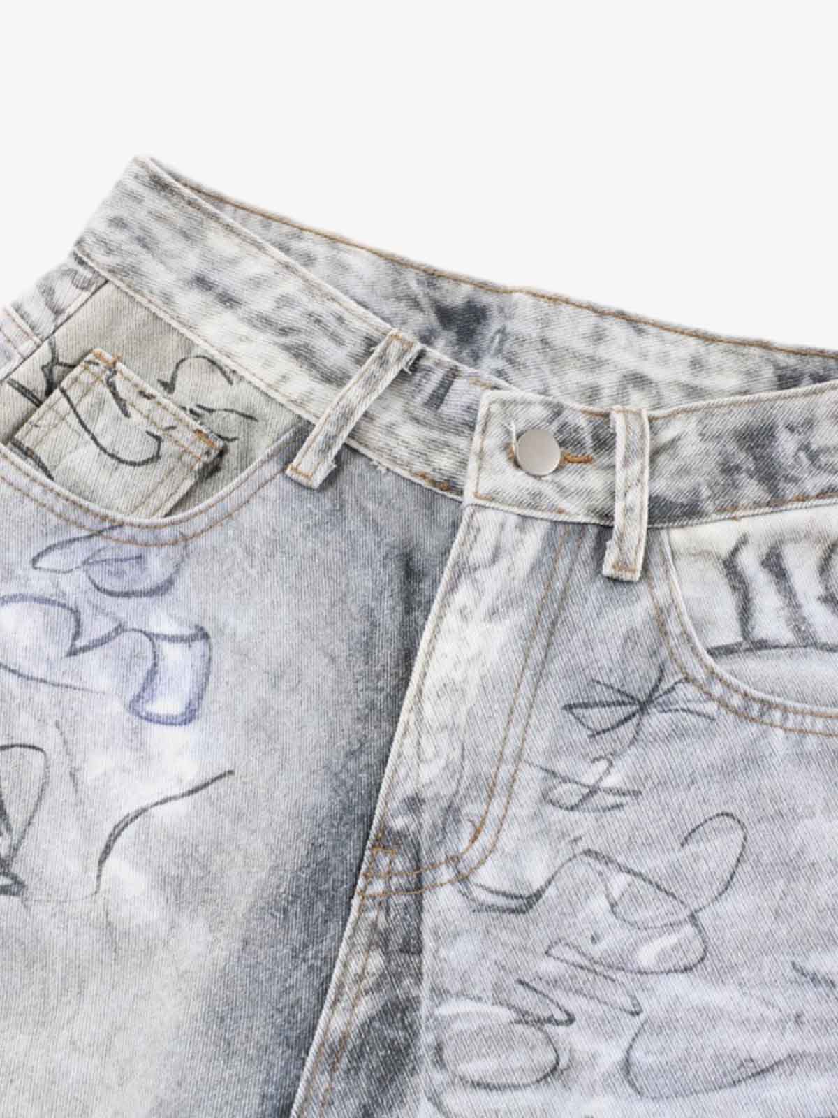 Hand Drawn Scribble Print Baggy Jeans
