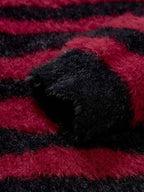 Retro Rhinestone Cross Fuzzy Zebra Stripe Sweater