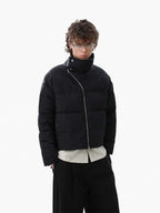 Vintage Asymmetric Zip High-Neck Puffer Jacket