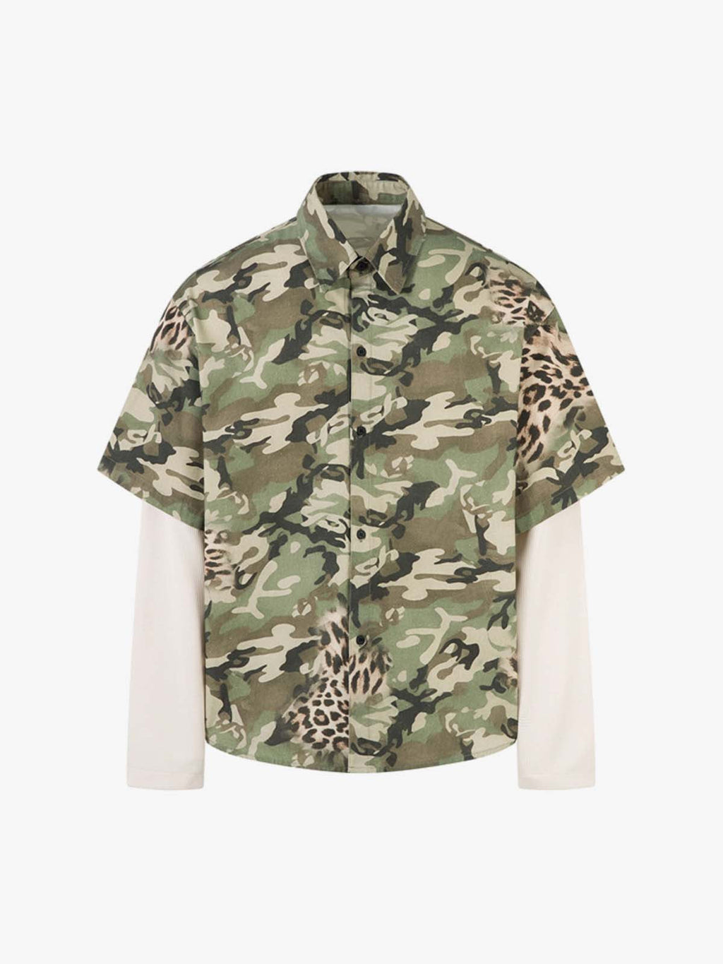 Camouflage Leopard Patchwork Layered Shirt