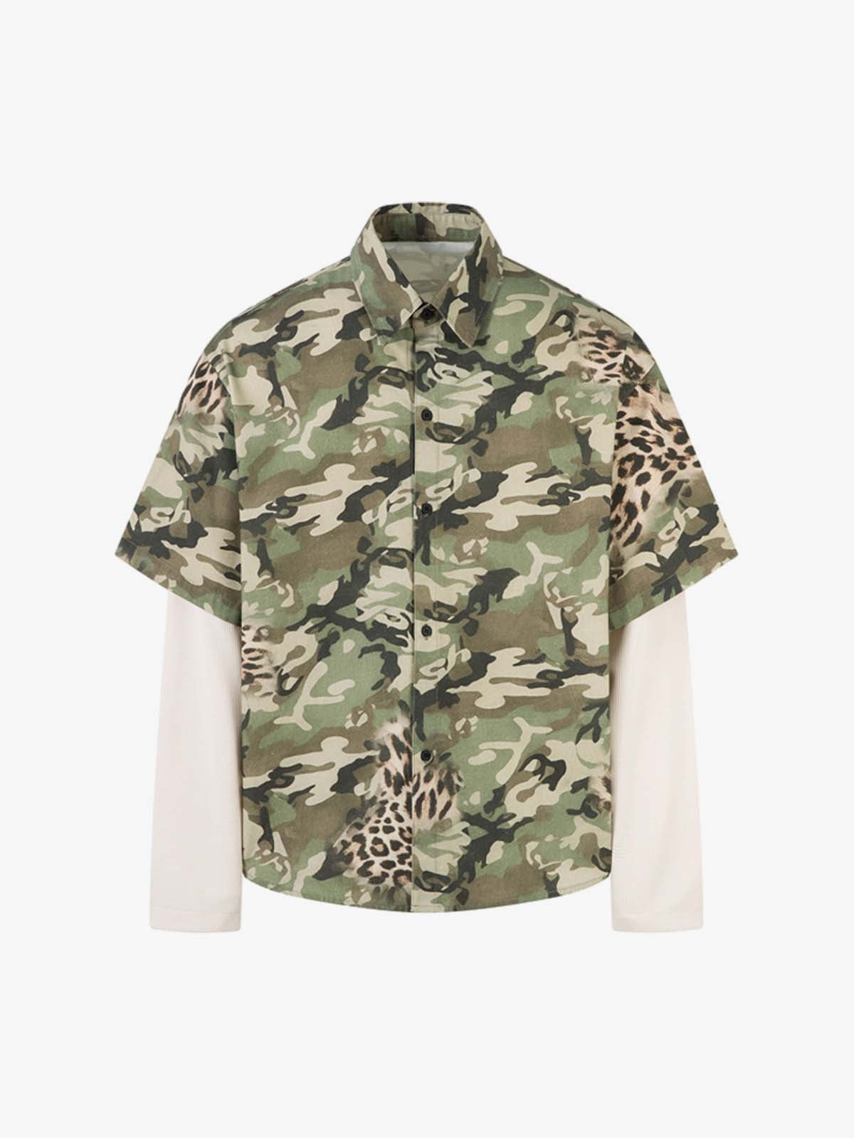 Camouflage Leopard Patchwork Layered Shirt