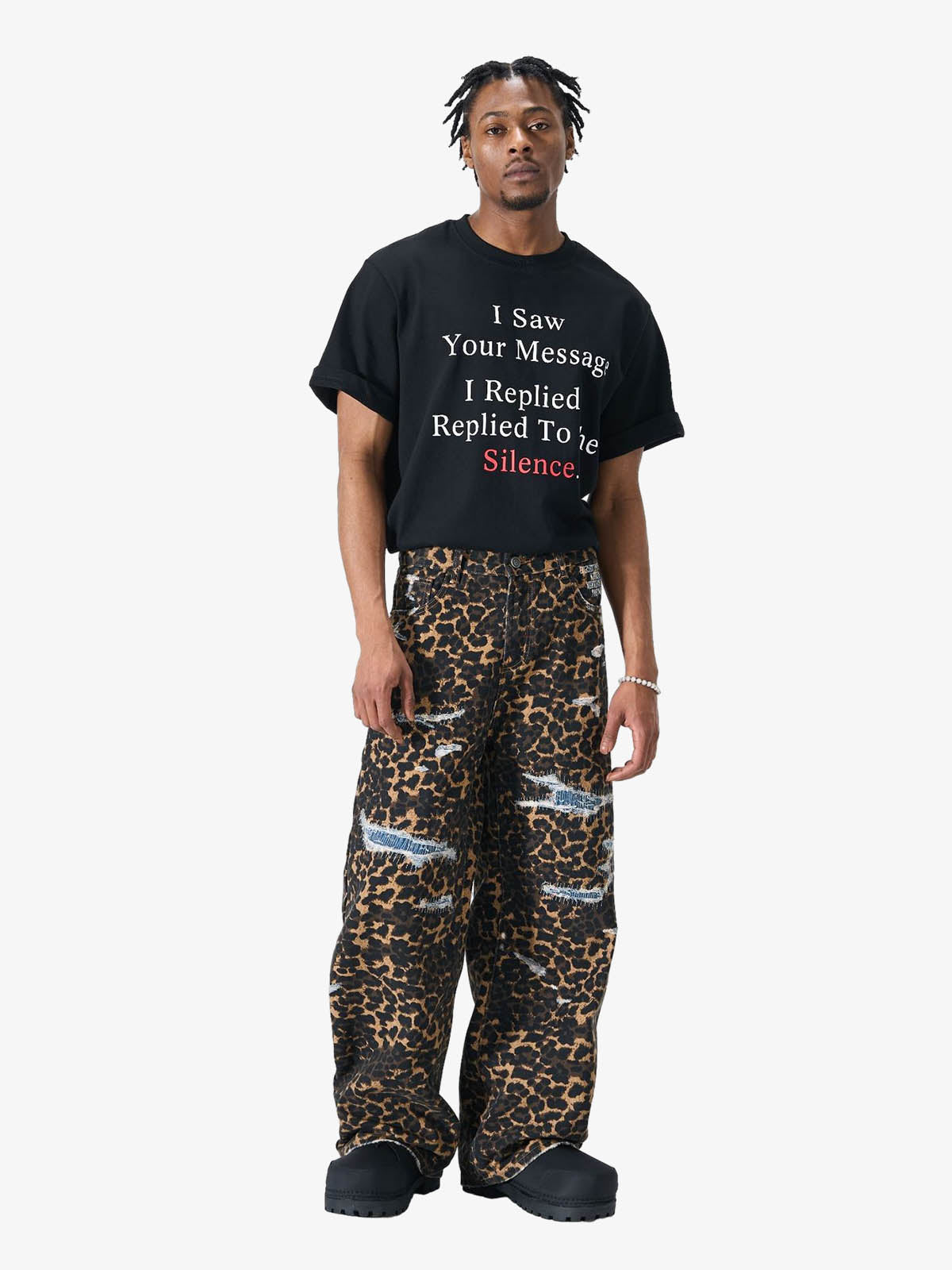 Bold Leopard Print Distressed Wide-Leg Jeans