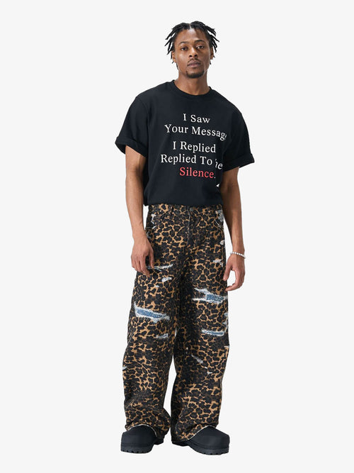 Bold Leopard Print Distressed Wide-Leg Jeans