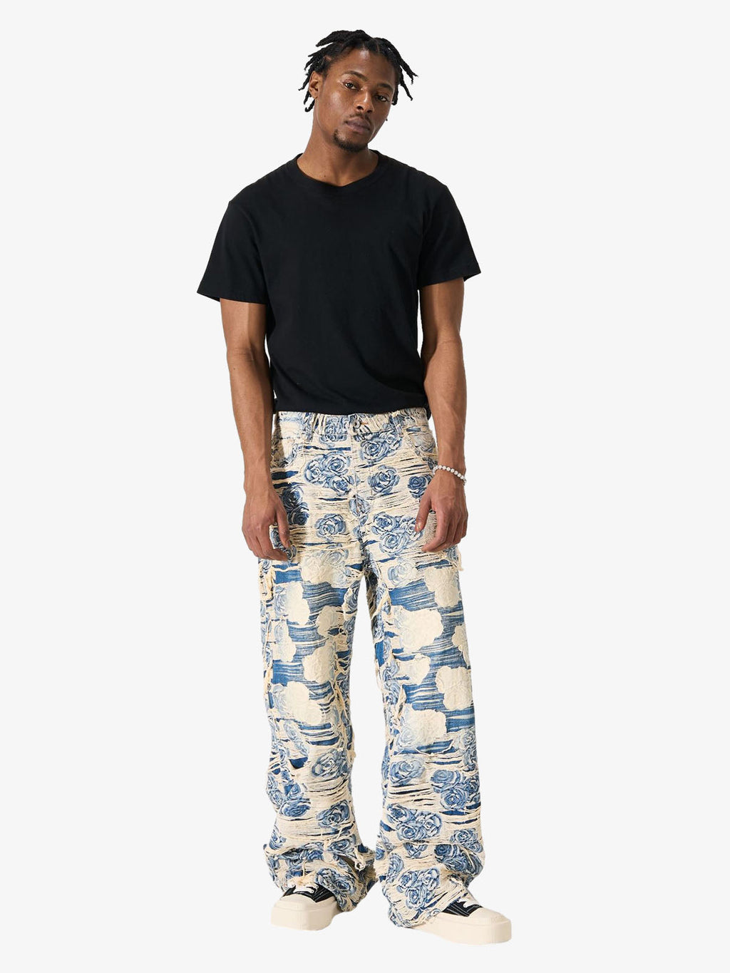 Jacquard Distressed Denim Jeans