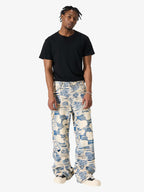 Jacquard Distressed Denim Jeans