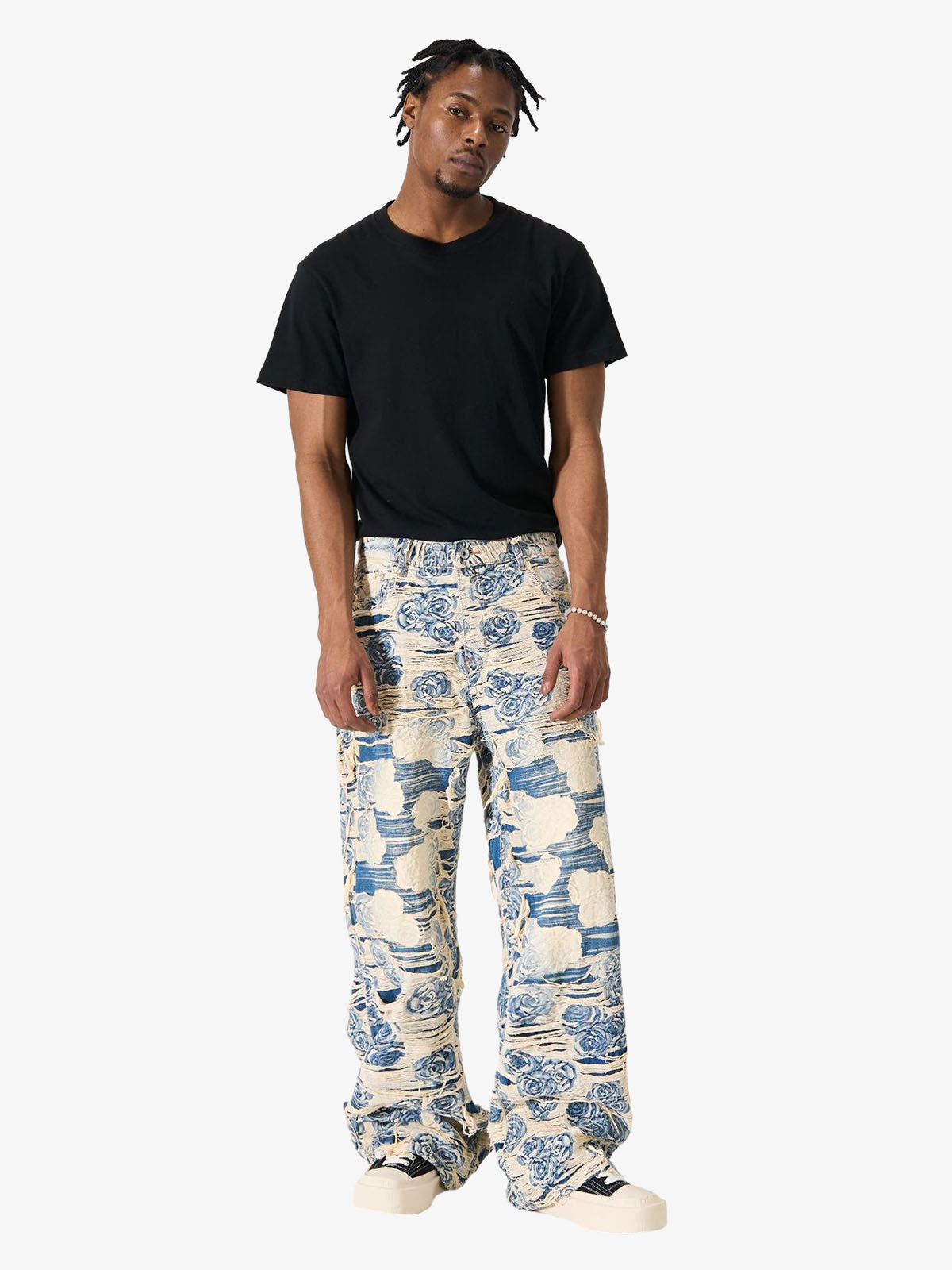 Jacquard Distressed Denim Jeans