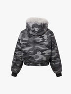 Vintage Camo Faux Fur Hood Padded Bomber Jacket