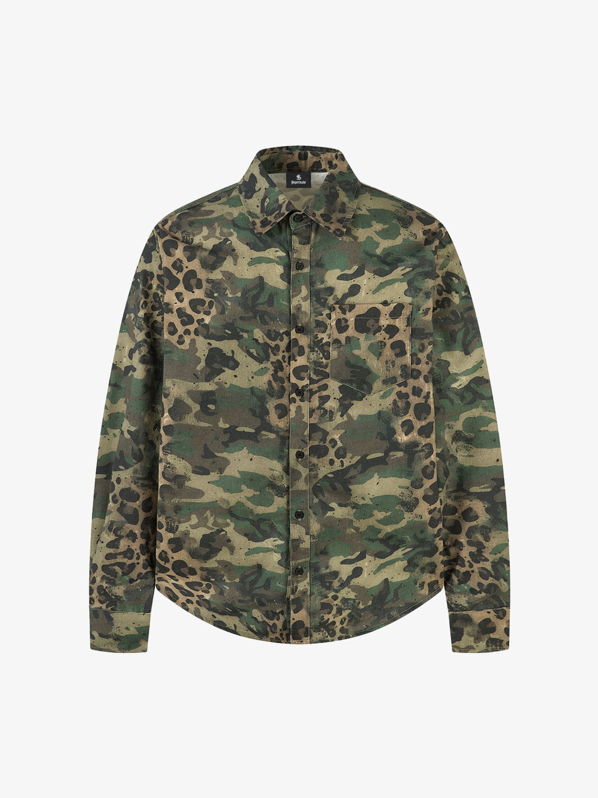 Camo Leopard Patchwork Button Up Shirt