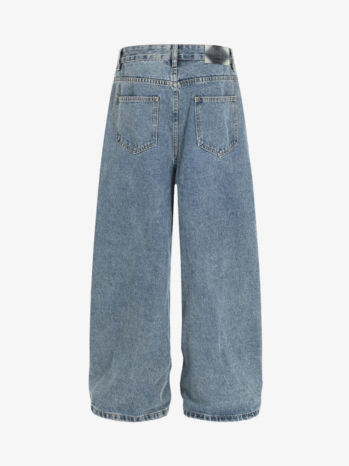 Asymmetric Layered Waist Wide Leg Denim Jeans