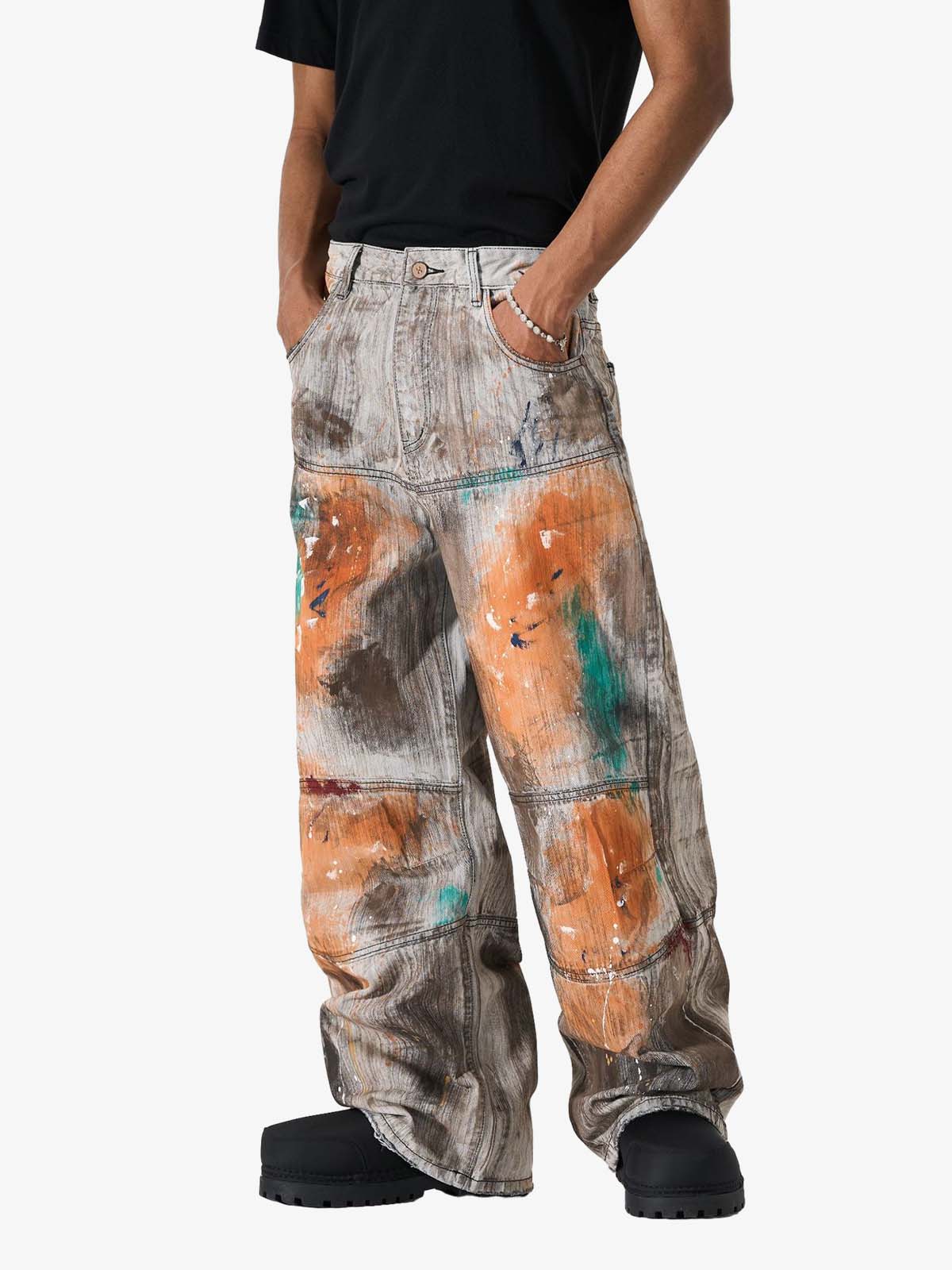 Abstrac Paint-Splattered Panel Jeans