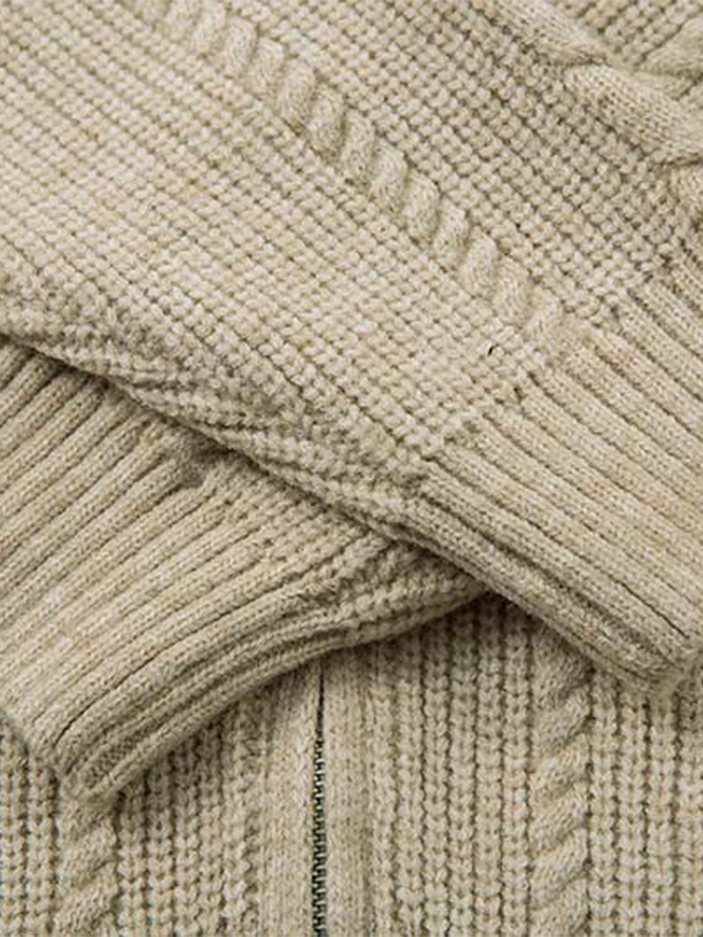 Knitted Vintage Floral Wheat Ear Pattern Double Zip Sweater