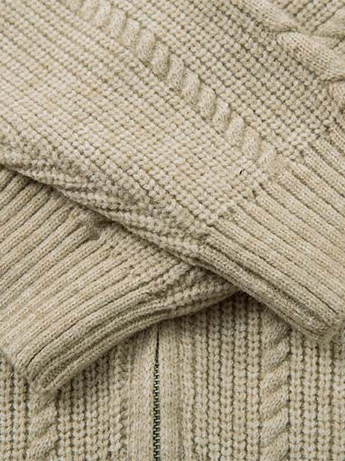 Knitted Vintage Floral Wheat Ear Pattern Double Zip Sweater