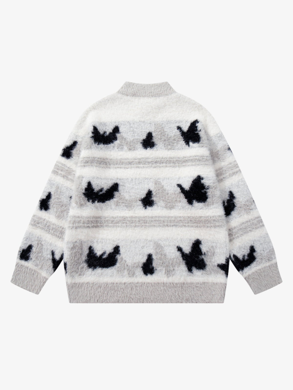 Contrast Stripe Butterfly Jacquard Half-zip Sweater