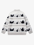 Contrast Stripe Butterfly Jacquard Half-zip Sweater