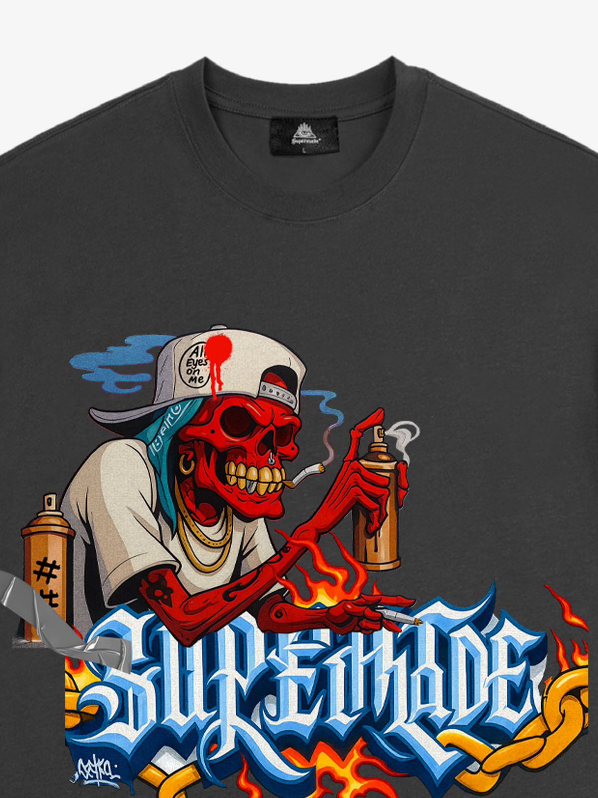 Street Skull Graffiti Artist Flame Flower Font T-Shirt
