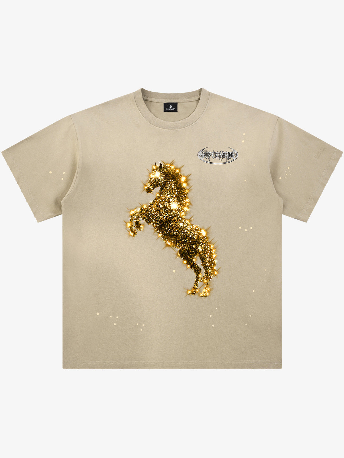 Vintage Wash Glitter Horse Pattern Splash Ink T-Shirt