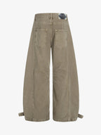 Curved Barrel Leg Inner Pleat Utility Jeans