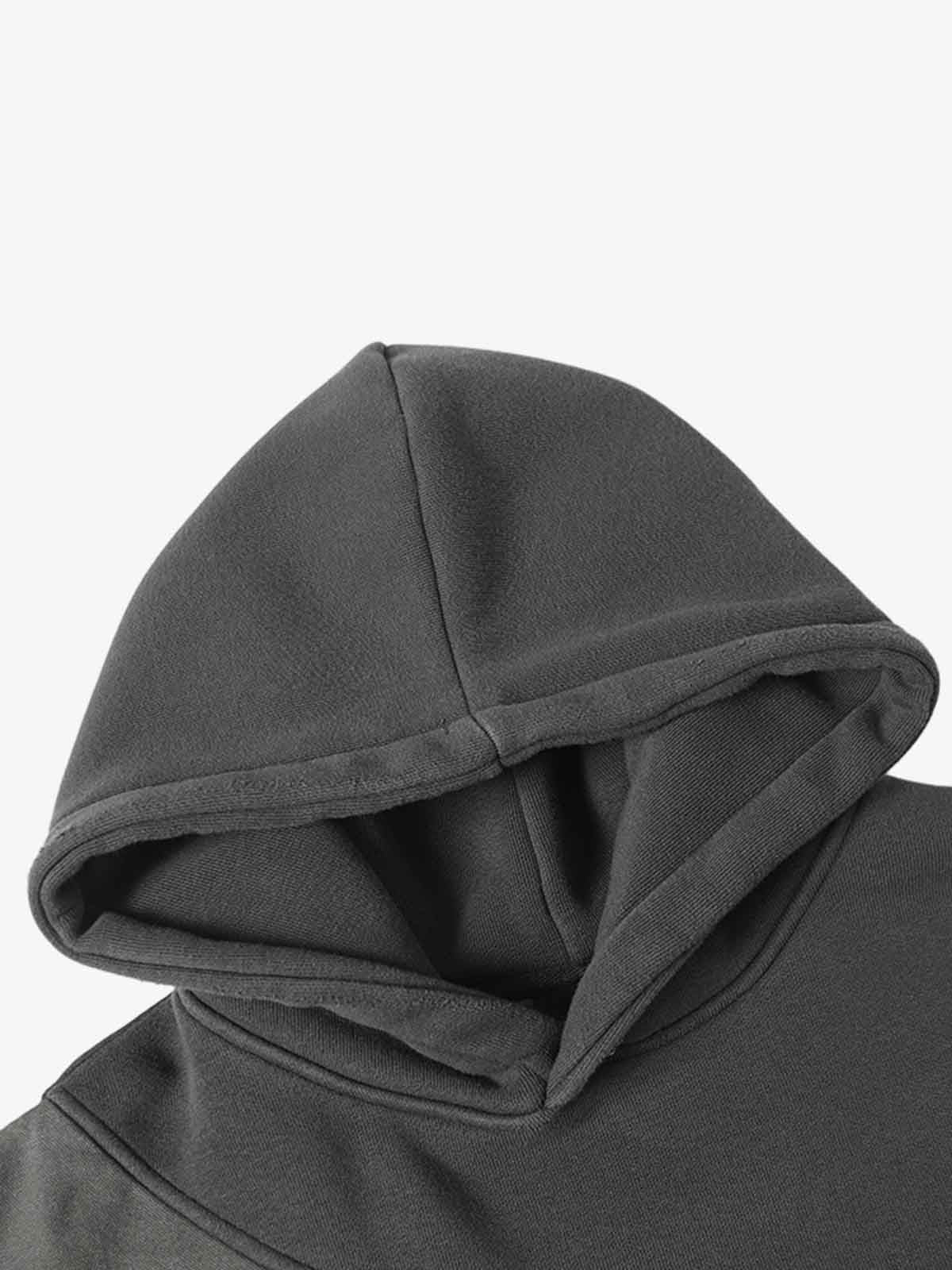 Distressed Patchwork Raw-Edge Layered-Hem Fleece Hoodie