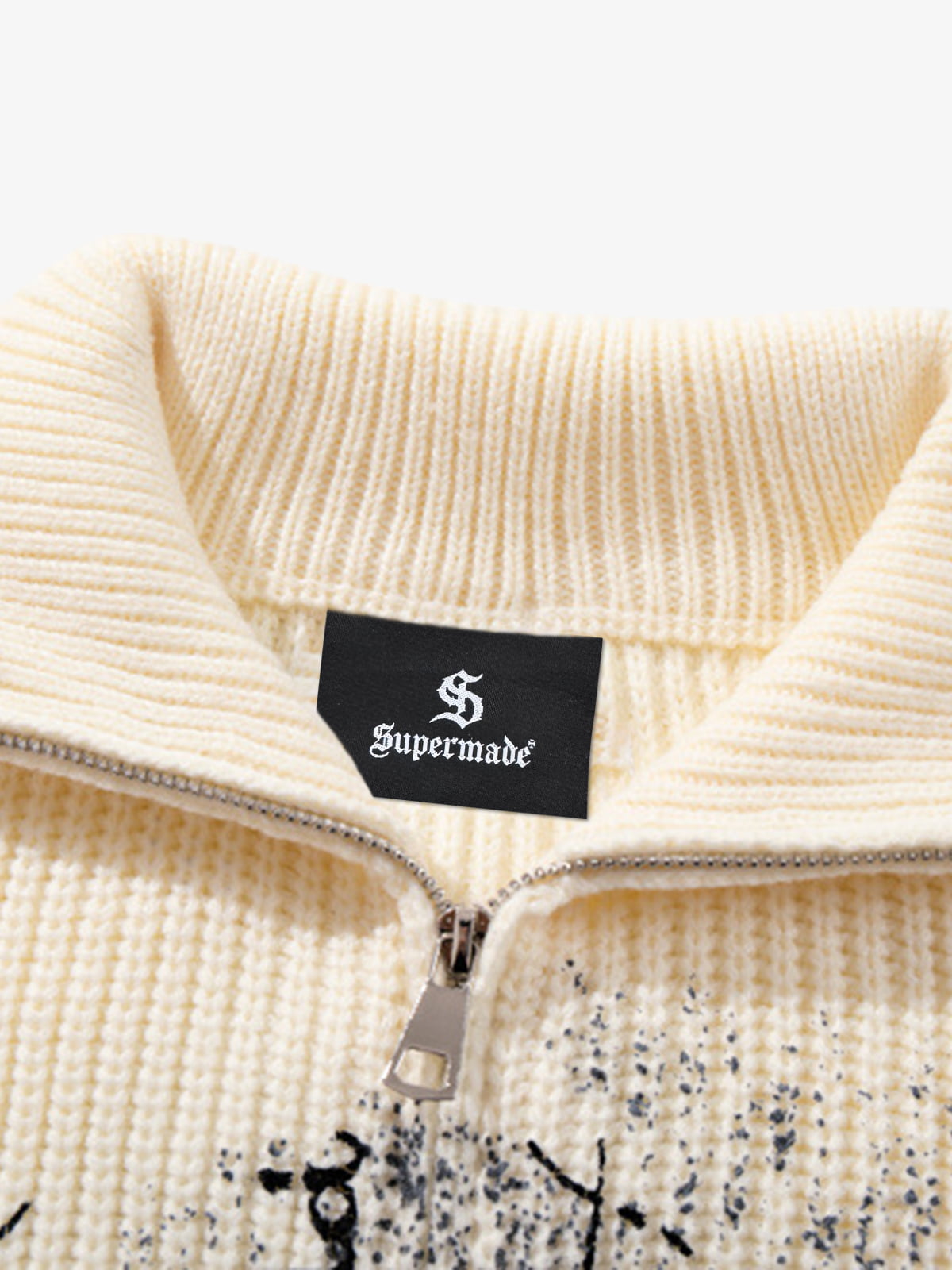 Ink-Splashed Butterfly Jacquard Zip Knit Sweater