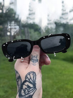 Retro Punk Studded Small Square Frame Sunglasses