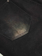 Washed Distressed Paint Effect Canvas Wide Leg Pants