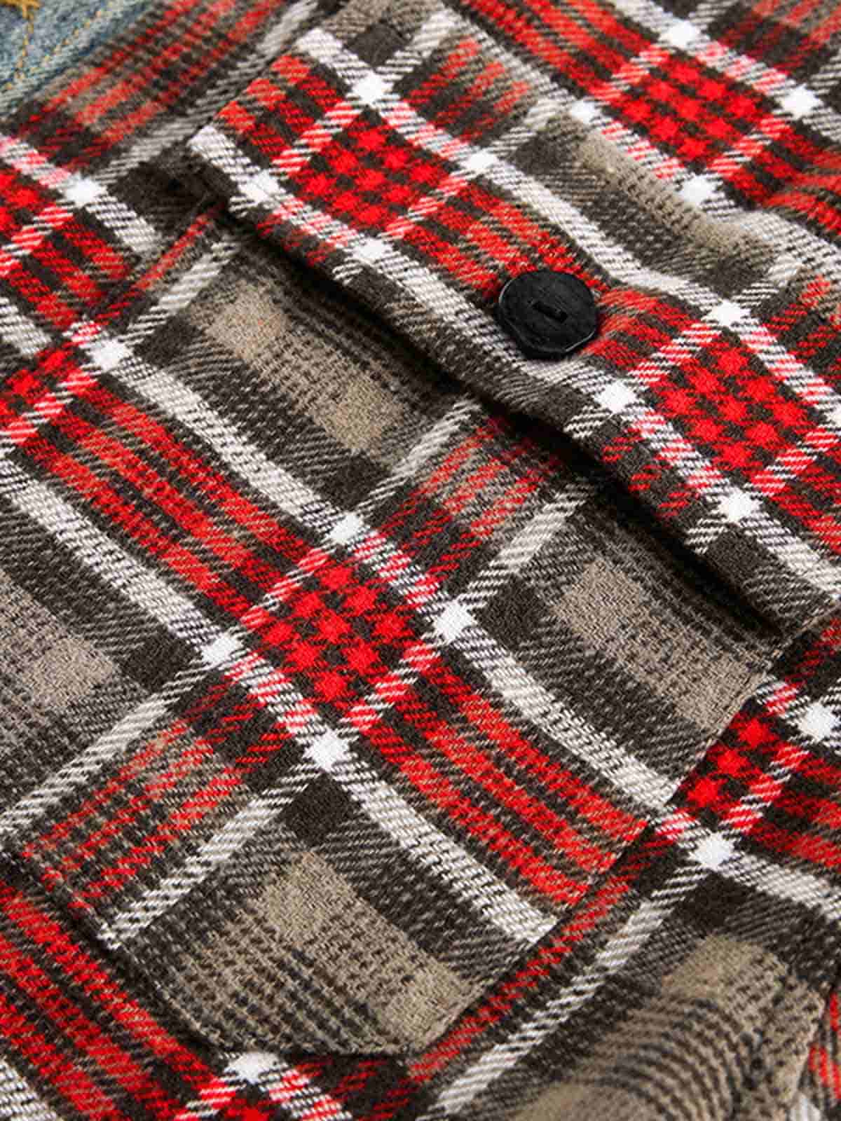 Vintage Plaid Patchwork Denim Panel Shirt