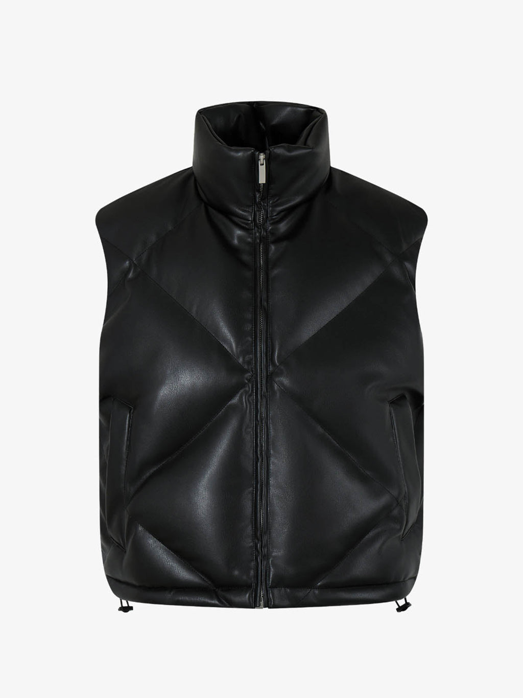 Minimalist Faux Leather Stand Collar Puffer Vest