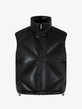 Minimalist Faux Leather Stand Collar Puffer Vest