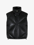 Minimalist Faux Leather Stand Collar Puffer Vest
