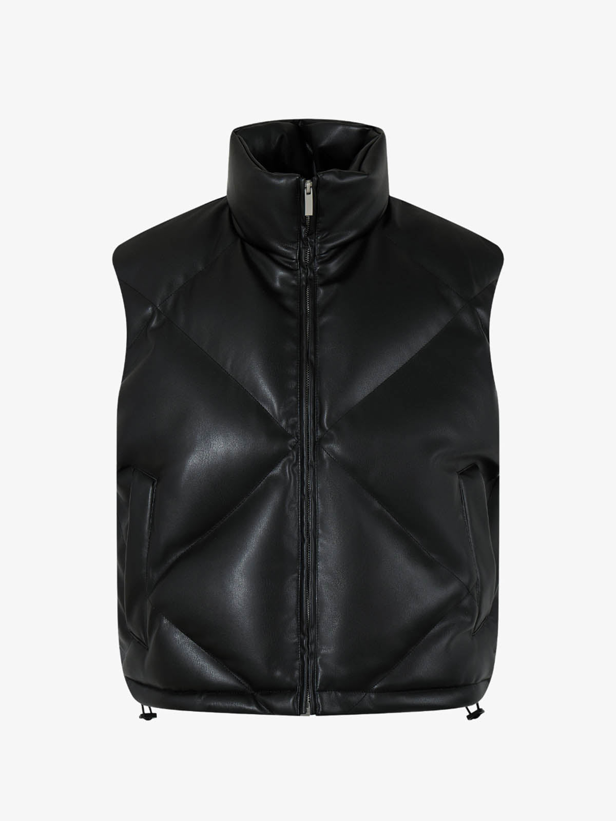 Minimalist Faux Leather Stand Collar Puffer Vest