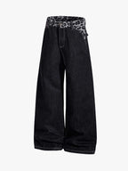 Vintage Leopard Print Waistband Patch Baggy Jeans