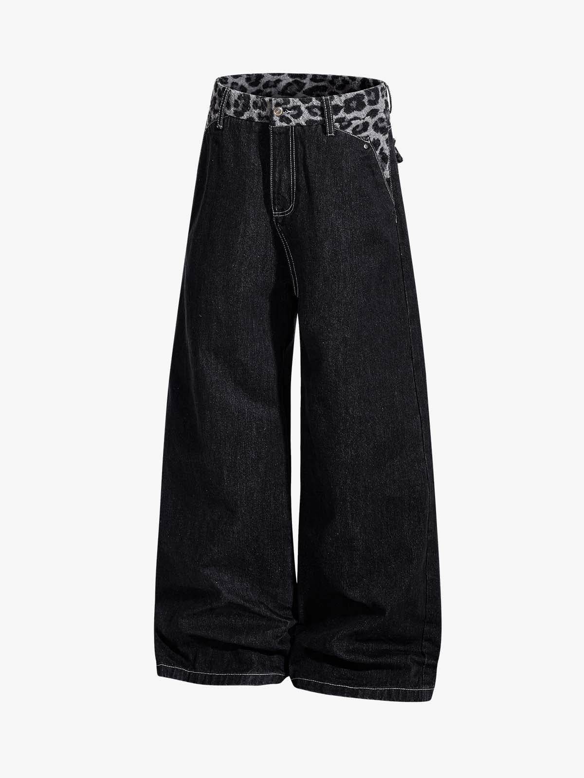 Vintage Leopard Print Waistband Patch Baggy Jeans