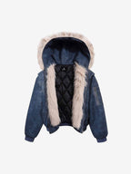 Washed Patchwork Contrast Bomber Jacket