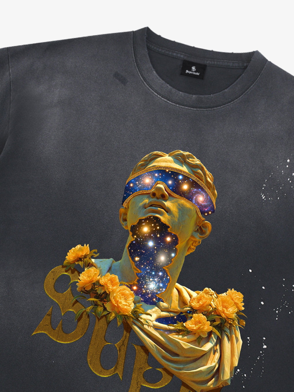 Washed Splash Ink Cosmic Statue Print Galaxy Art T-Shirt