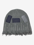 Distressed Denim Patchwork Beanie