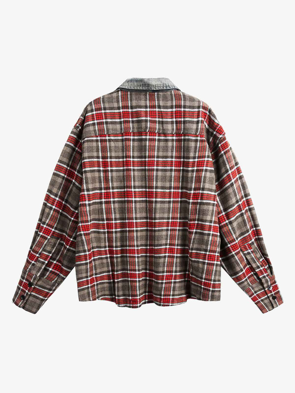 Vintage Plaid Patchwork Denim Panel Shirt