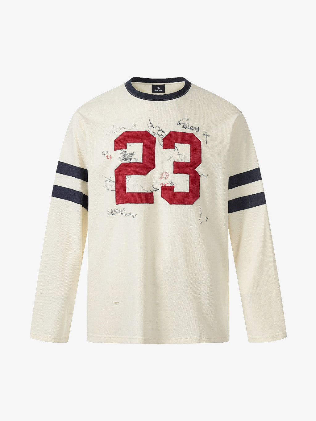 Vintage Distressed 23 Patch Graffiti Print Long Sleeve T-Shirt
