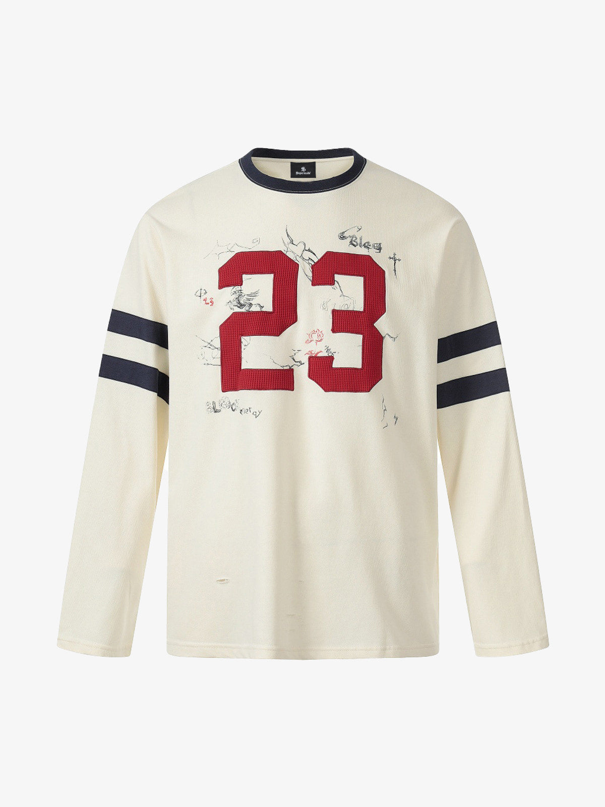 Vintage Distressed 23 Patch Graffiti Print Long Sleeve T-Shirt