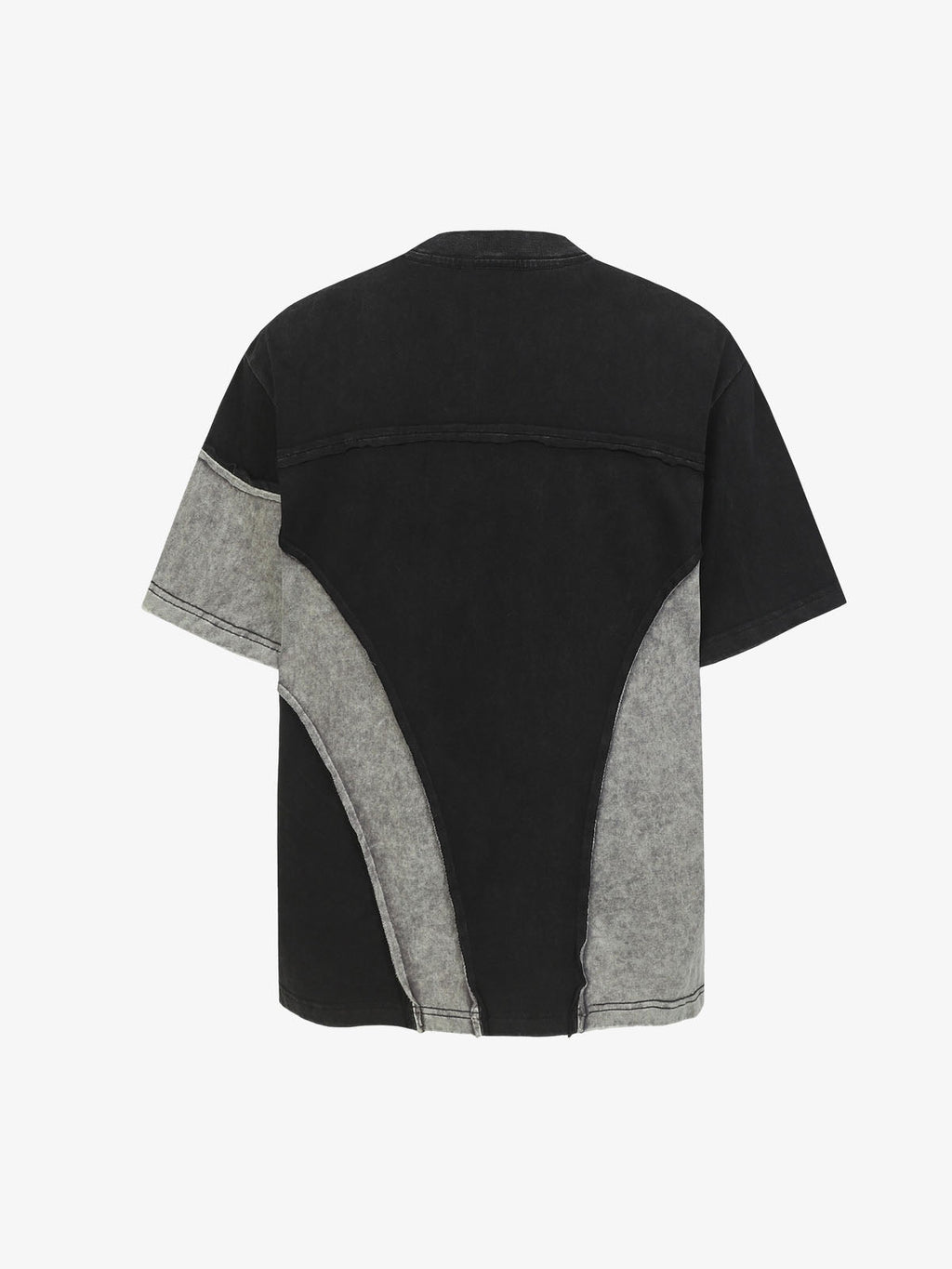 Washed Asymmetric Raw Edge Panel Knit T-Shirt