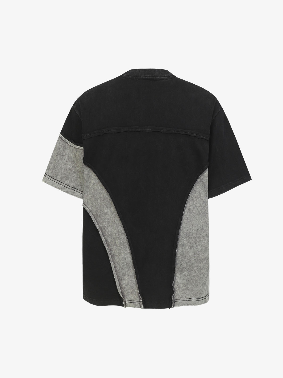 Washed Asymmetric Raw Edge Panel Knit T-Shirt