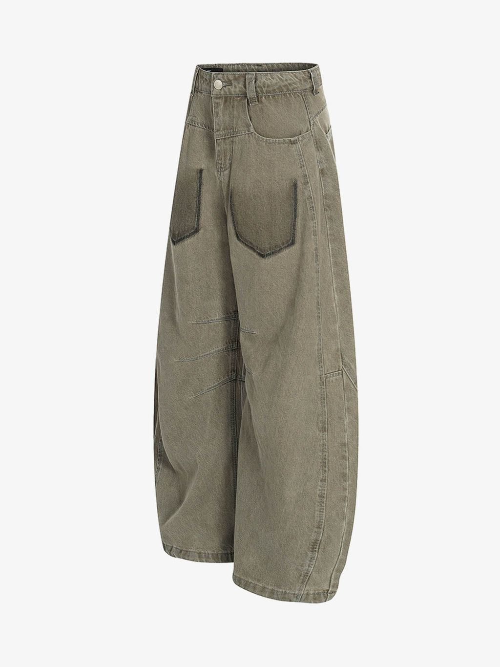 High Waist Pleated Barrel Leg Washed Pants