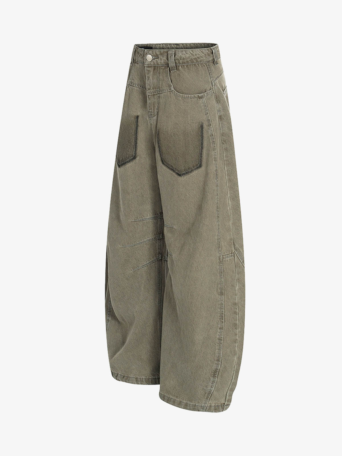 High Waist Pleated Barrel Leg Washed Pants