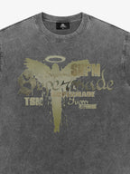 Distressed Washed Gothic Angel Graphic T-Shirt