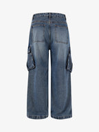 Retro Washed Cargo Multi-Pocket Straight Jeans