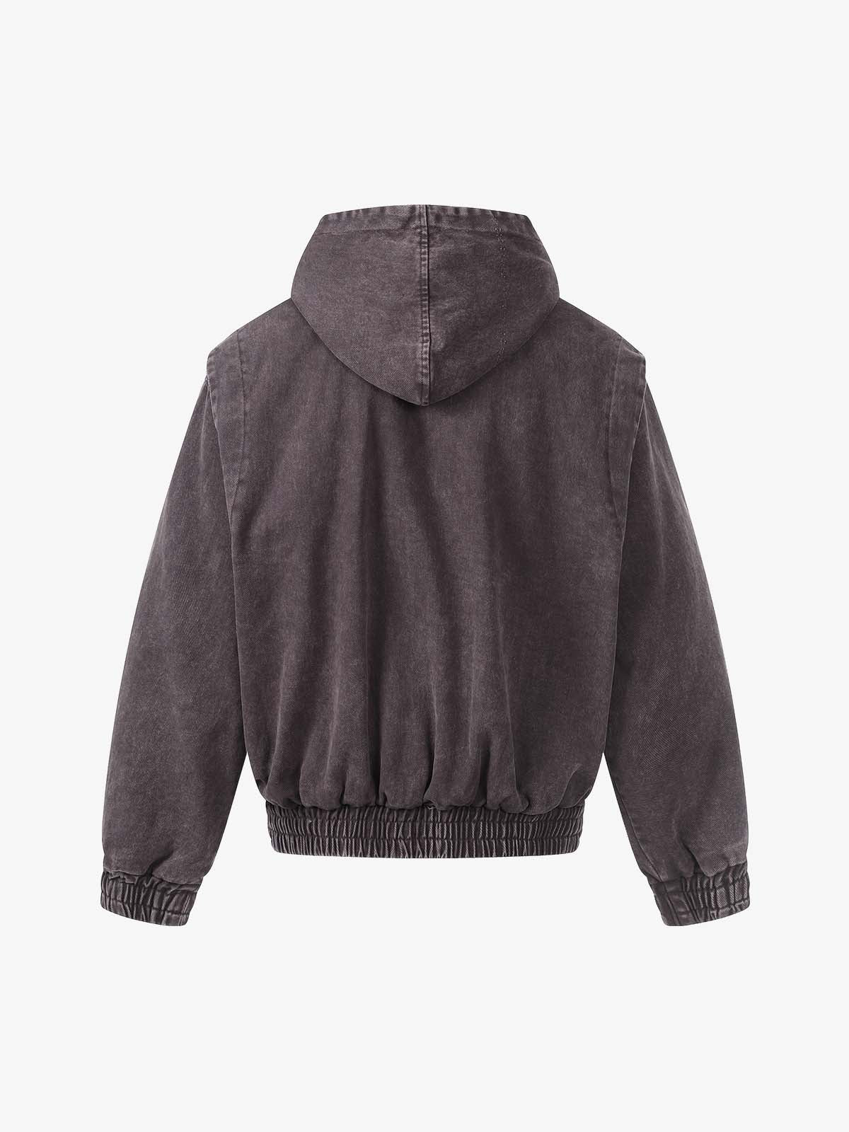 Washed Denim Metal Toggle Clasp Hooded Jacket