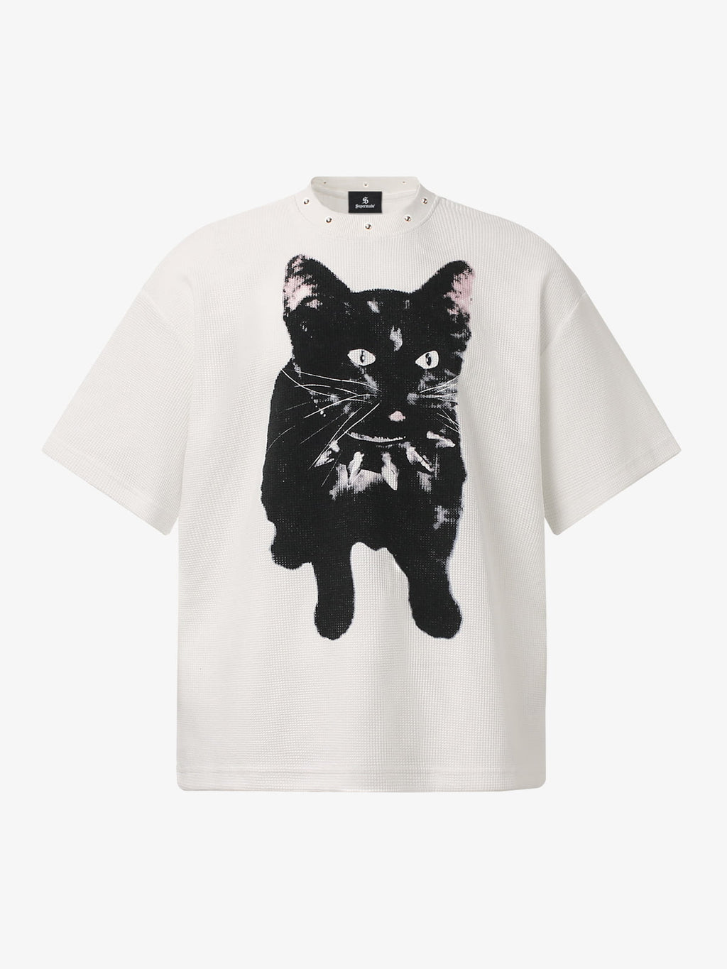 Vintage Black Cat Studded Collar T-Shirt