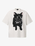 Vintage Black Cat Studded Collar T-Shirt