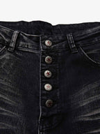 Vintage Distressed Button Fly Ruched Panel Flared Jeans