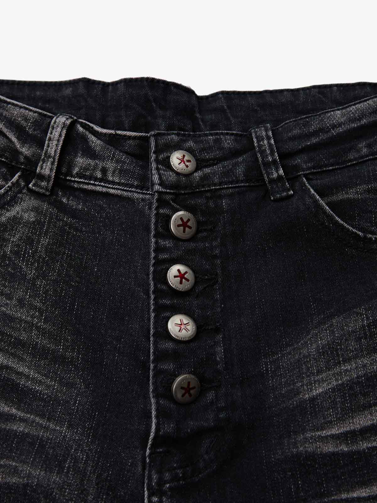 Vintage Distressed Button Fly Ruched Panel Flared Jeans