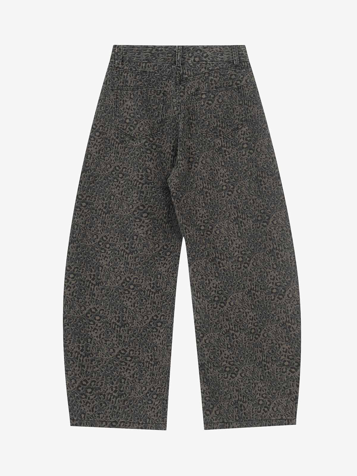 Leopard Pleated Wide Leg Denim Barrel Jeans